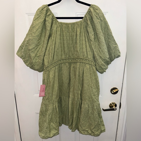 Ivy City Co Kinsey Green Eyelet Mini Dress - Picture 5 of 7